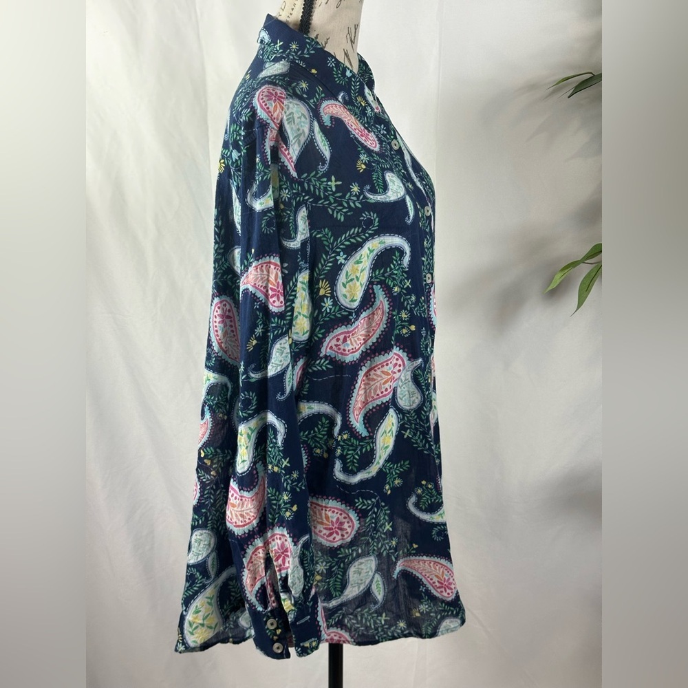 Talbots Button Down Shirt - Navy and Mint - Picture 3 of 12